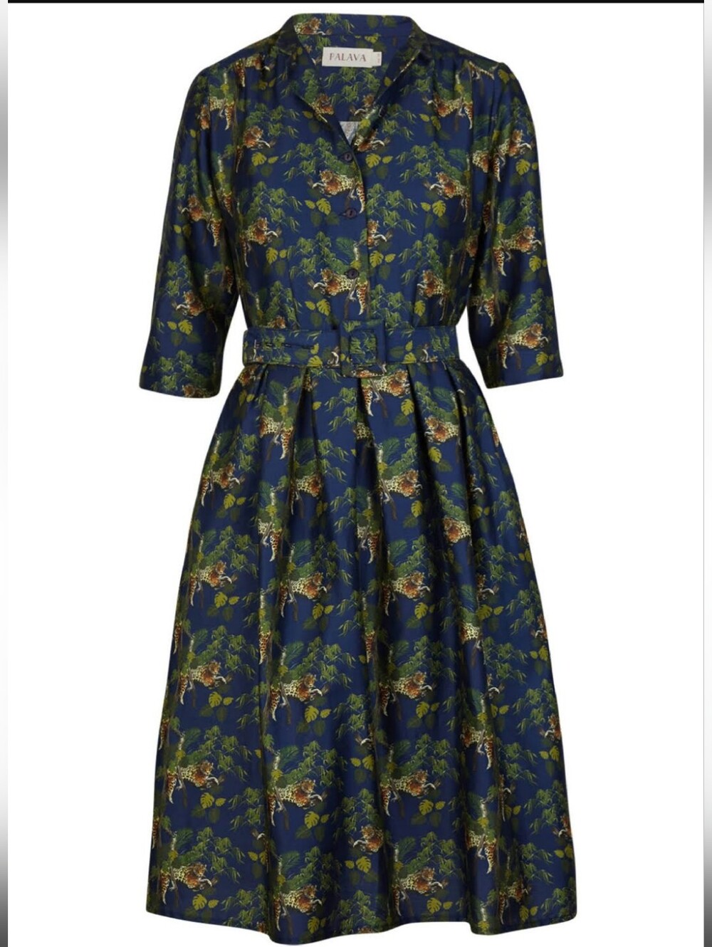 Palava Navy Floral Button-Front Belted Midi Dress Size 16UK